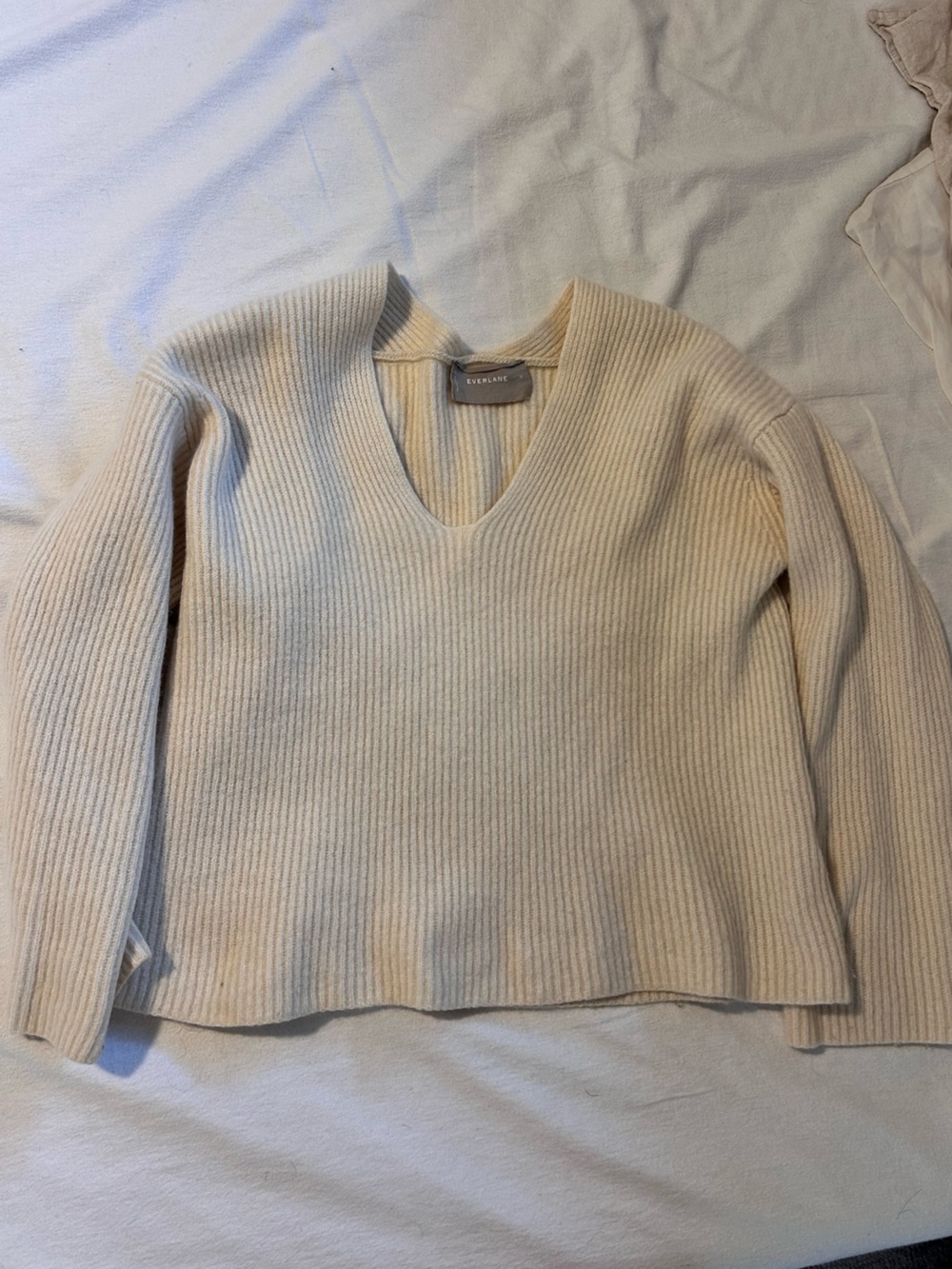 Everlane Cream Ribbed Crew Sweater